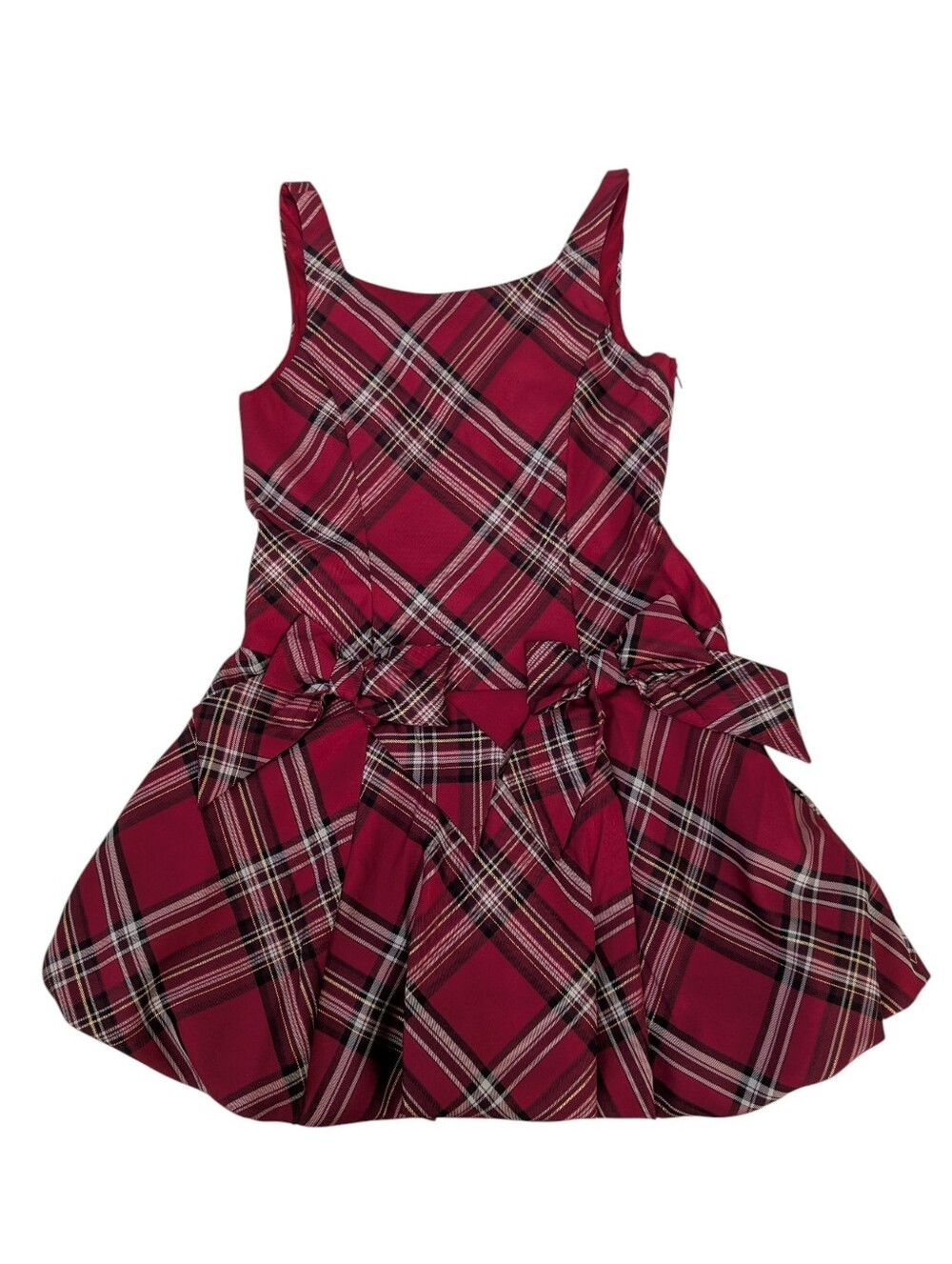 The Children's Place Girls Red Plaid Satin Bow Bubble Dress NWT Size 8